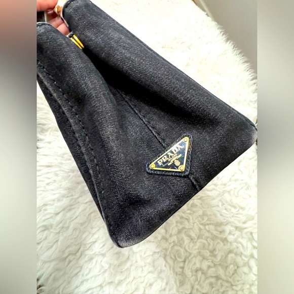 PRADA Black Denim Logo-Print Small Tote Bag - Picture 11 of 16